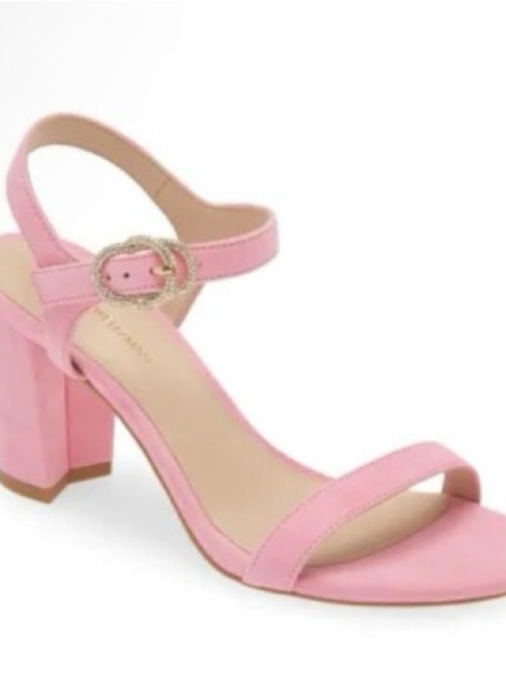 Stuart Weitzman pink suede Crystal Buckle Block Heel Sandals 9.5 coquette girly